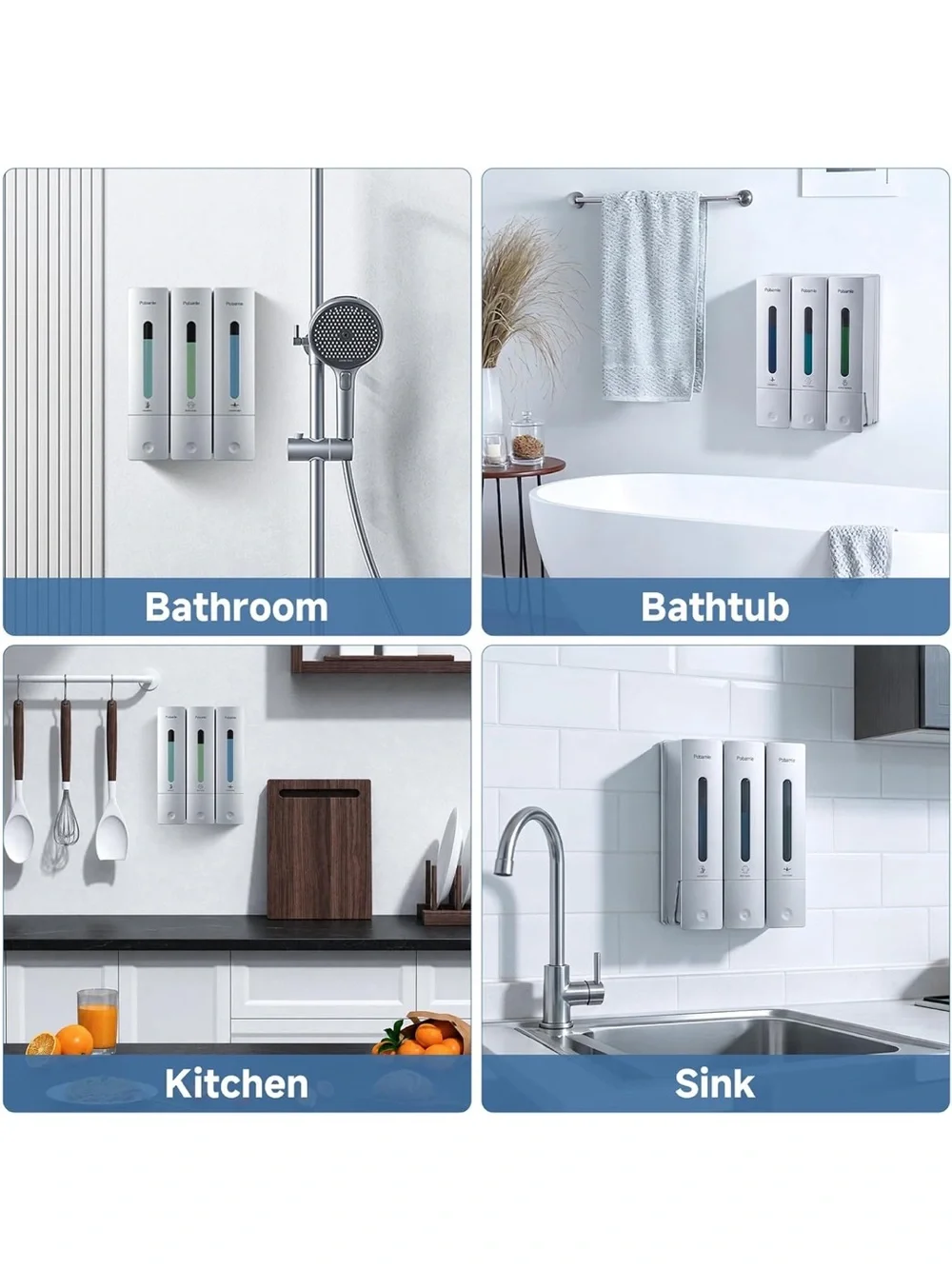 Shampoo and conditioner dispenser - shower soap dispenser wall mounted no drill